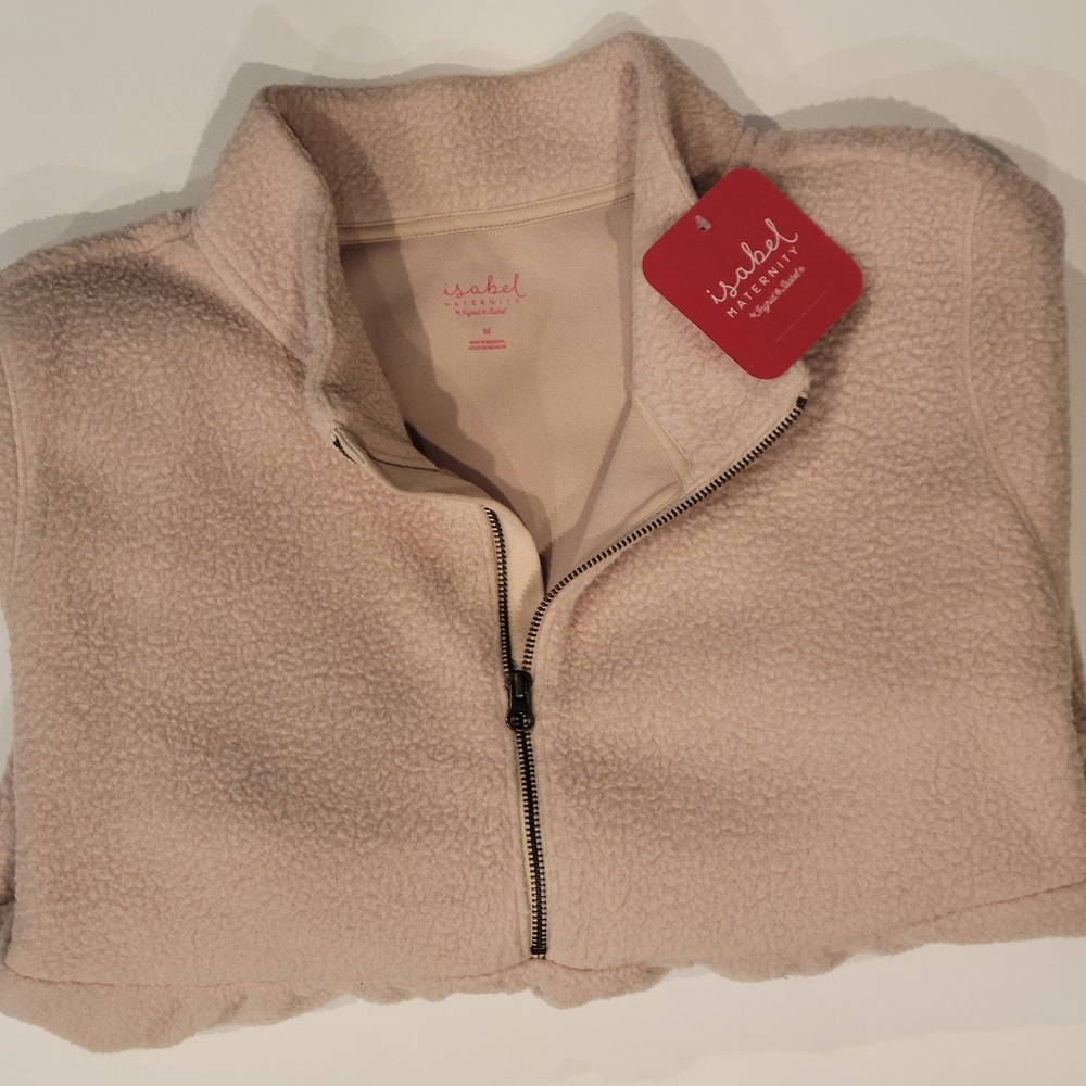 Maternity half-zip fleece NWT light pink/beige w/ pockets Medium